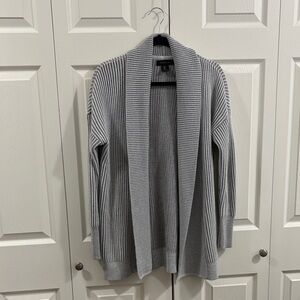 Tahari Light Grey Ribbed Open-Front Cardigan